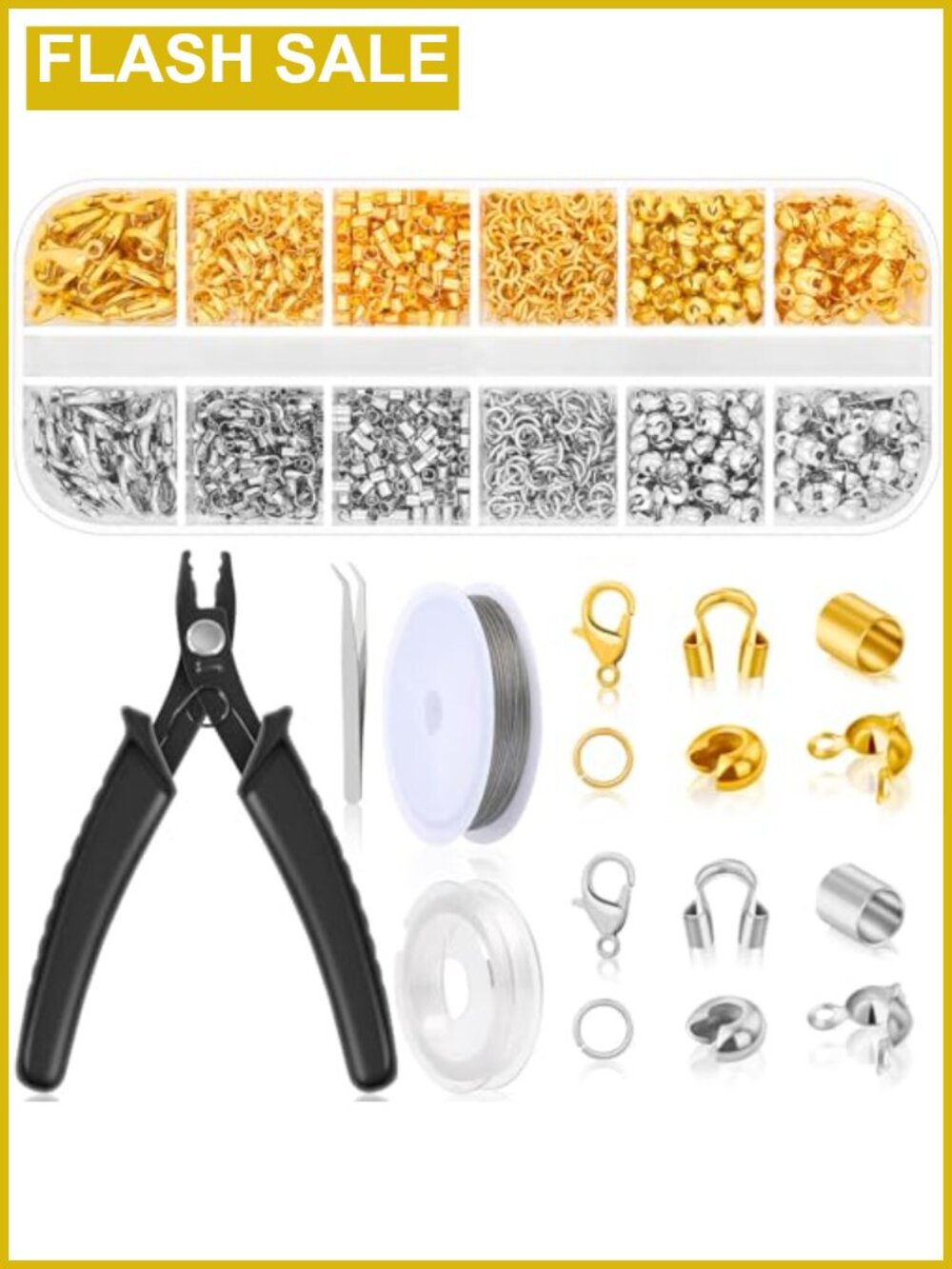 1200pc Crimp Beads Jewelry Making Kit with Pliers & Beading Wire
